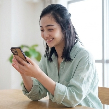 スマホでLINEをやり取りしながら仮交際を進める30代の女性。婚活の進め方STEP2の写真アイコン - はなまるプロ