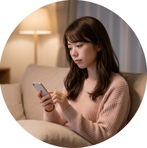 スマホを見て小さくため息をつく女性の写真。アプリで不誠実な相手に疲れた - はなまるプロ